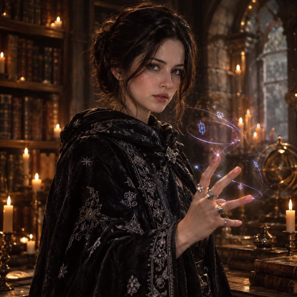 Halloween selfie transformed into a cinematic sorcerer portrait with glowing runes and a dark cloak