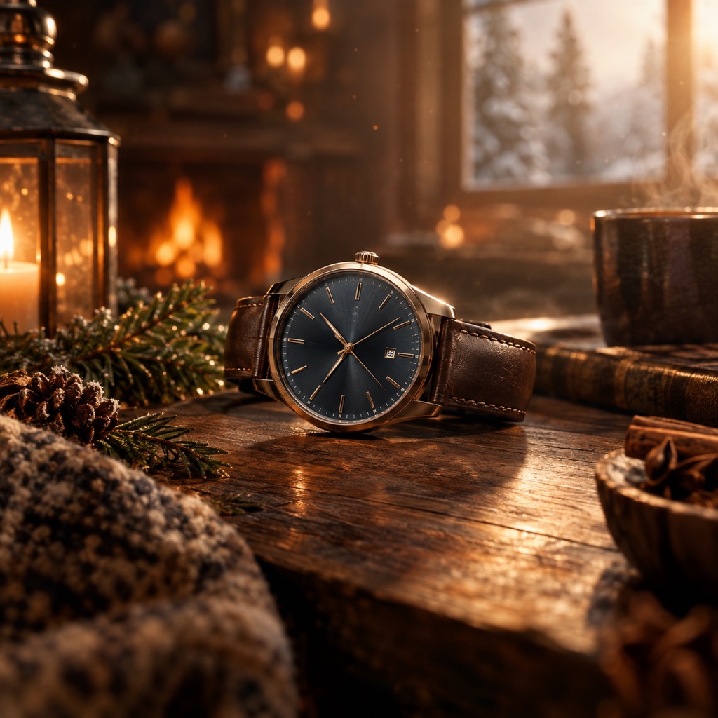 Cinematic seasonal product scene framed for a slow push-in video